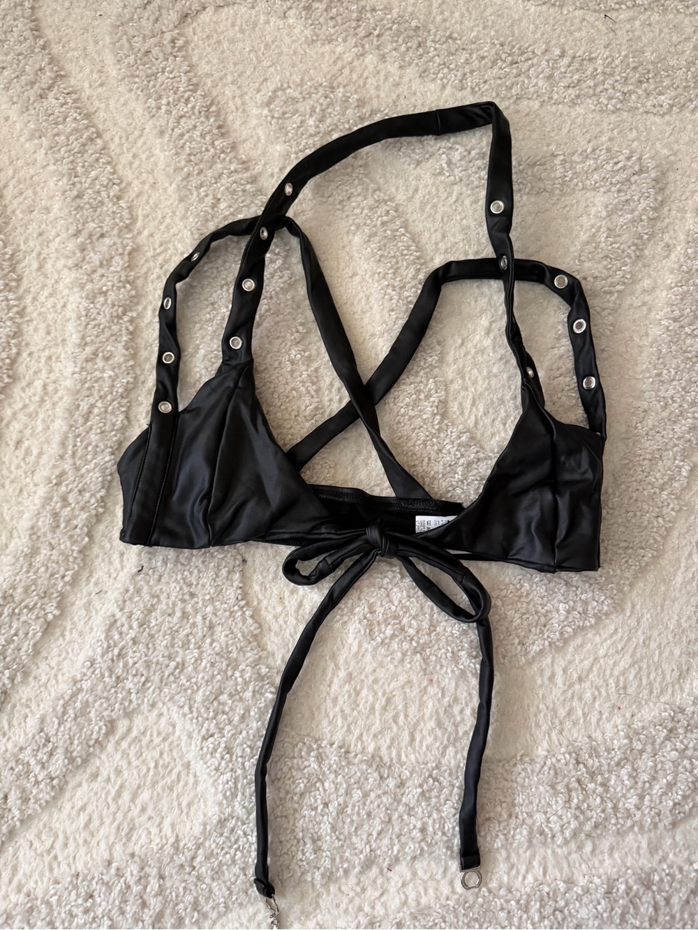Black Faux Leather Wrap Halter Festival Top | XS